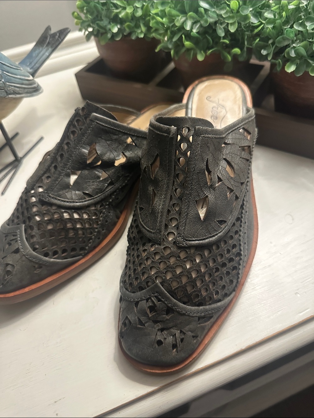 Free People Gray Laser Cut  Mules 38.5